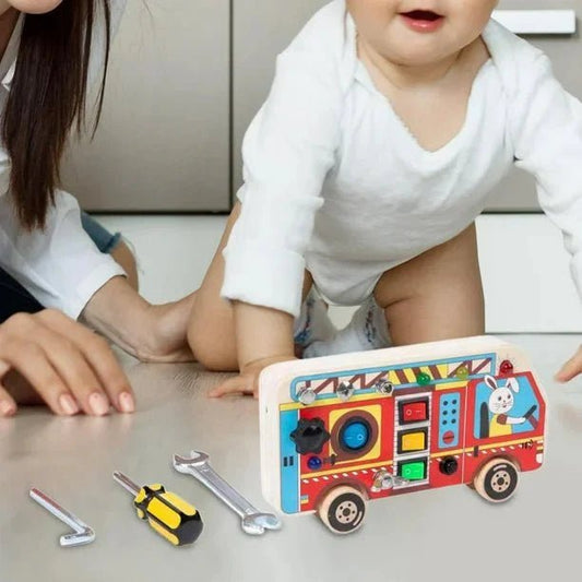 Tableau Montessori - BusyBoardCircuit™ - Autobus scolaire - Bébé veut tout