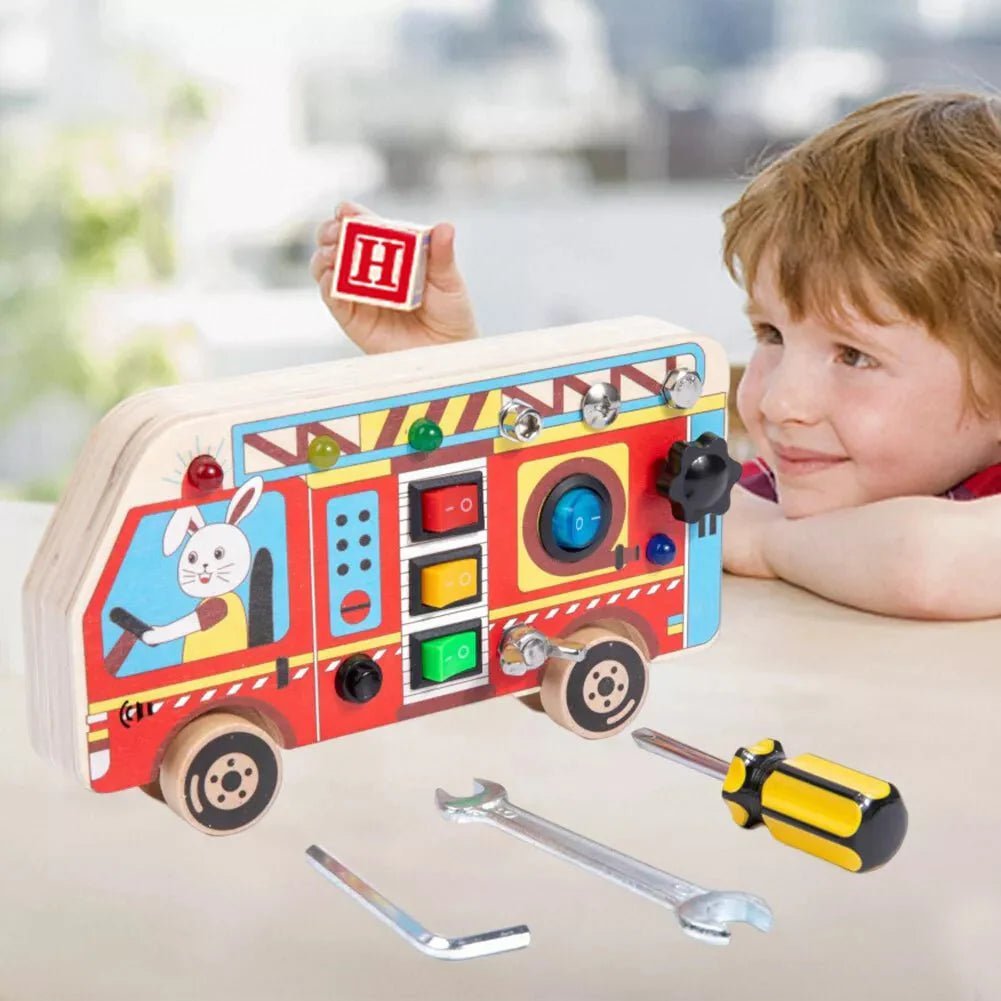 Tableau Montessori - BusyBoardCircuit™ - Autobus scolaire - Bébé veut tout